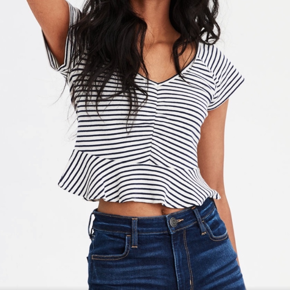 American Eagle Striped Crop Top SZ Large